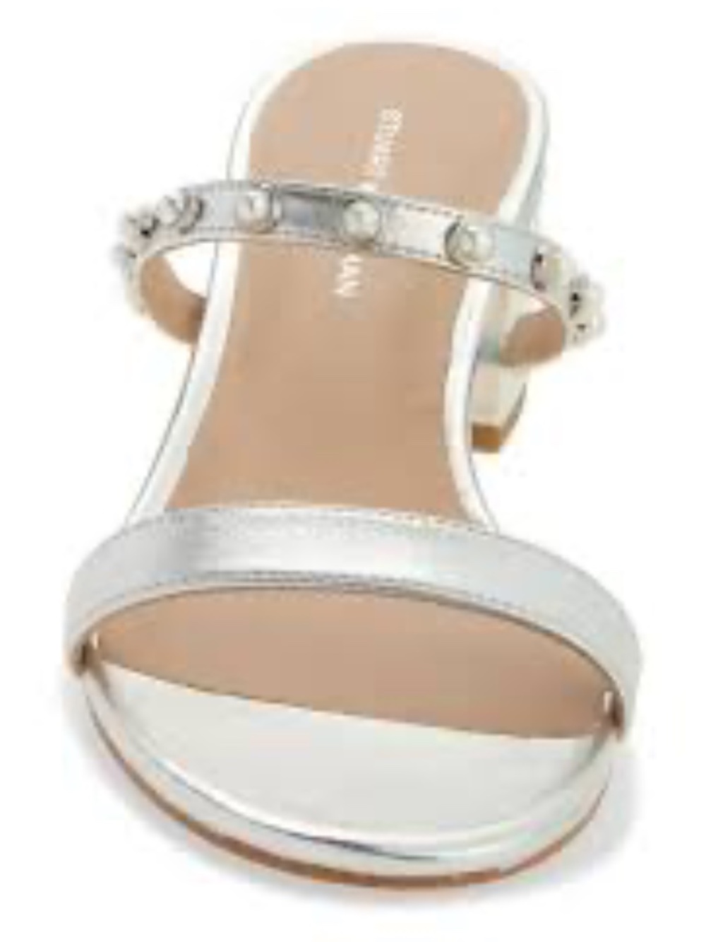 Stuart Weitzman Silver Leather Pearly Strap Block Slide 50 Sandal Size 7